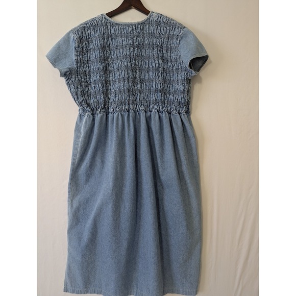 Vintage Jones New York Denim Smocked Midi Dress Women's Size 10 Short Sleeve - Picture 4 of 7